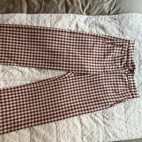 Sezane Martin Crop Trousers Brown Gingham/ Ecru - Size 8 - Picture 3 of 5